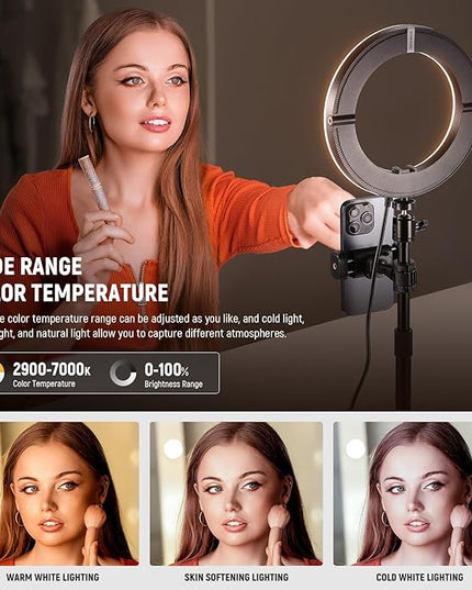 NEEWER 12" 24W High Power Desk Ring Light with Stand/Phone Holder, LED Selfie Video Conference Lighting for iPhone Streaming Makeup Vlog Recording Laptop Computer Webcam Zoom Call Podcast, RH12B