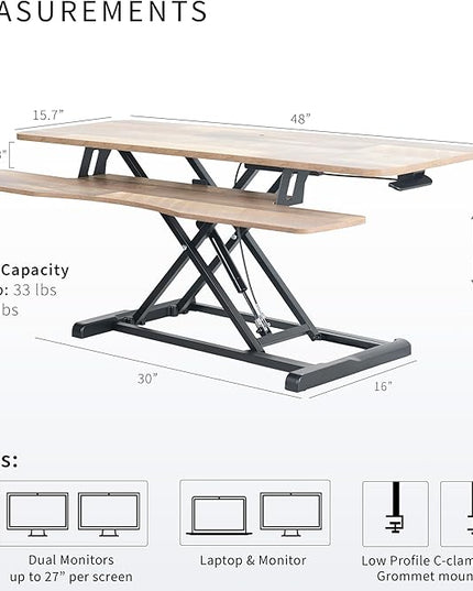 VIVO 48 inch Desk Converter, K Series, Height Adjustable Sit to Stand Riser, Dual Monitor and Laptop Workstation with Wide Keyboard Tray, Reclaimed Wood Top, Black Frame, DESK-V048KP