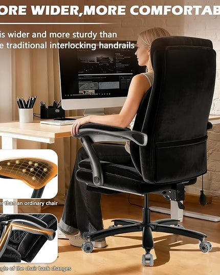600LBS Reclining Heavy Duty Office Chair with 5D Flip Arms, Big and Tall Office Chair with Pocket Spring Cushion, Large High Back with Adjustable Lumbar Support,Dual Rubber Wheel