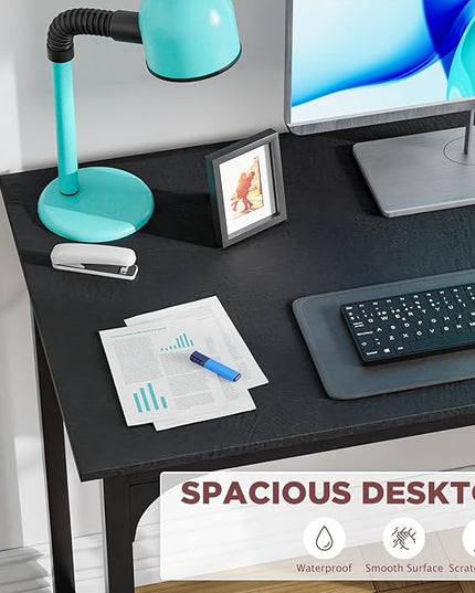 PayLessHere | 39 Inch Computer Desk | Black | Office Desk with Metal Frame, Adjustable Feet | Water-Resistant, Scratchproof Surface | Sturdy Writing Table for Home Office or Study | Pack of 1