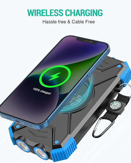 BLAVOR Solar Power Bank 10,000mAh, Portable Wireless Charger, 20W Fast Charging External Battery Pack with USB C for Cell Phones, Solar Panel Charging with Dual Flashlight for Camping
