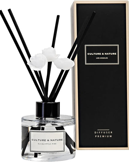 CULTURE & NATURE Reed Diffuser Set 4oz (120ml) Eucalyptus Pine Scented Diffuser with Sticks Home Fragrance Reed Diffuser for Bathroom Shelf Decor