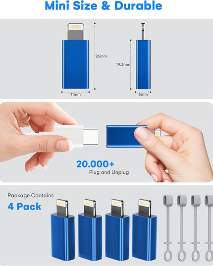 MFi Certified USB C to Lightning Adapter 4-Pack, 27W Fast Charging & Data Sync, Lightning to USB Type C Cable Adapter Compatible with iPhone 14/13/12/Pro/Max, iPad, AirPods, with Anti-Loss Lanyard