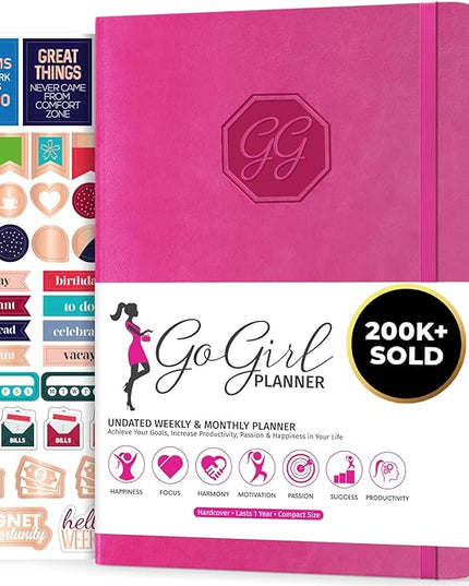 GoGirl Planner and Organizer for Women – Compact Size Weekly Planner, Goals Journal & Agenda to Improve Time Management, Productivity & Live Happier. Undated – Start Anytime, Lasts 1 Year – Hot Pink
