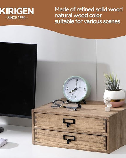 Kirigen Drak Wooden Office Storage Drawers Shallow Type - Desktop Filing Organization for Machine Printer Stand (BR, 2-Layer&2 Drawers)