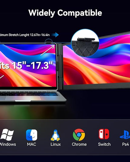 15.3" Laptop Triple Screen Extender Portable, One Cable Connection Laptop Monitor FHD 1080P IPS, Ultra Thin Dual Monitor for 13-17" Laptops, Plug & Play Compatiable with Win/Mac/Chrome/Android/Switch