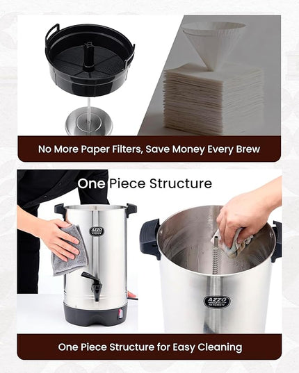 Commercial Coffee Maker 45-Cup Large Coffee Urn with Percolator Coffee Pot Electric 6.9L Stainless Steel Fast Brew Hot Water Dispenser for Tea Catering Events Home Office Easy Cleaning