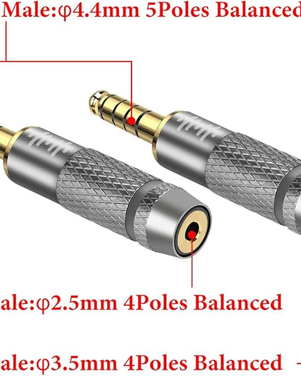 GEEKRIA 4.4mm Male to (1/8'') 3.5mm/2.5mm Balanced Female Headphones Adapter, Aluminum Alloy Conversion Audio Plug, Gold Plated (2 Pack)