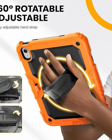 timecity for iPad (A16) 11th/ 10th Generation Case 11''/ 10.9 Inch (2025/2022) - Heavy Duty Protective Cover with Screen Protector, Stand, Shoulder Strap & Pencil Holder | Kids-Friendly - Orange
