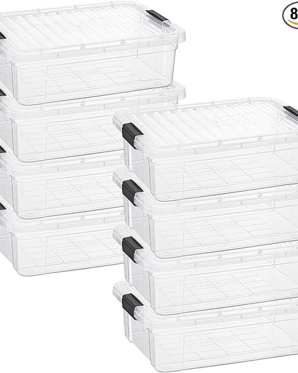 Superio Storage Bins with Lids- 8 Pack, 7.4 Qt Clear Boxes for Organizing, Stackable Plastic Containers- BPA Free, Non-Toxic, Odor Free, Organizer for Home, Office, Dorm