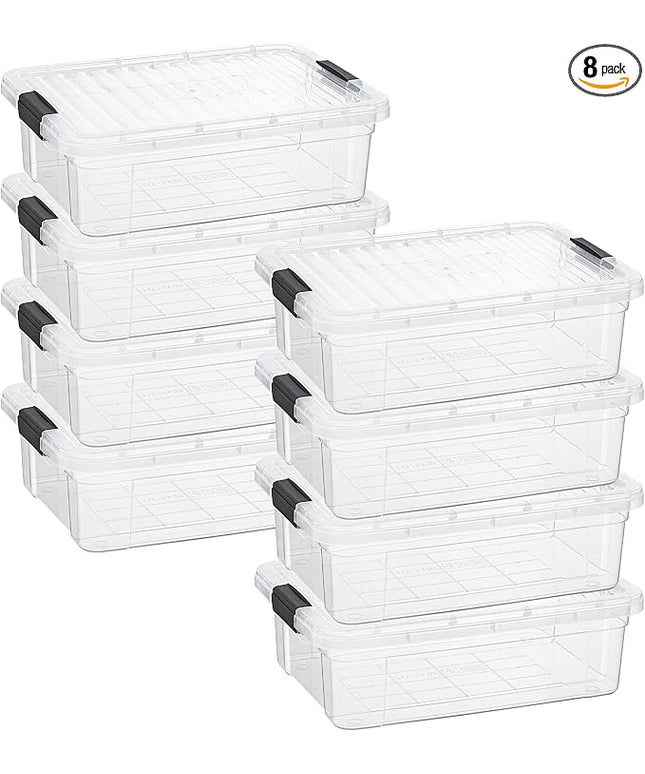 Superio Storage Bins with Lids- 8 Pack, 7.4 Qt Clear Boxes for Organizing, Stackable Plastic Containers- BPA Free, Non-Toxic, Odor Free, Organizer for Home, Office, Dorm