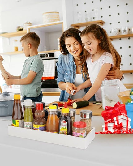 Kitchen Drawer Organizer - 2 Pack, Stackable Bamboo Drawer Organizers, Wooden Storage Box Tray for Cabinet, Pantry, Bathroom Countertop, Multi-use Organization and Storage (White)