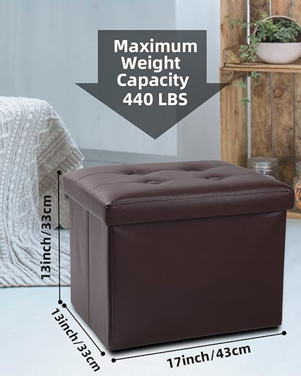 ALASDO Brown Leather Storage Ottoman Footrest Stool, 17x13x13inches, Modern Style