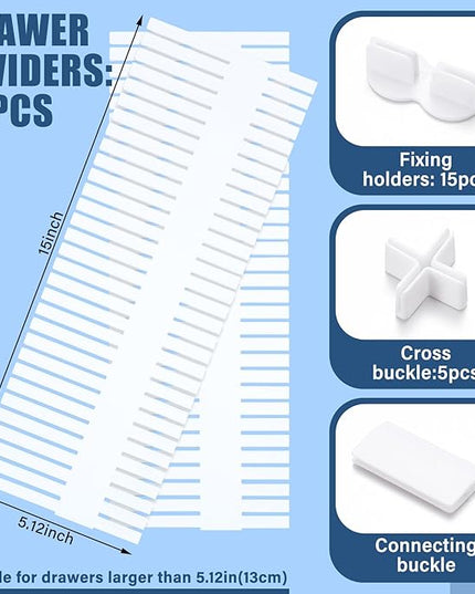 Blosssound 15pcs 5.12x 15 Tall Drawer Divider Adjustable Drawer Organizer DIY Ultra Deep Storage Organizer Separator with Fixed Buckle for Underwear Socks Dormitory Office Kitchen Bedroom(White)