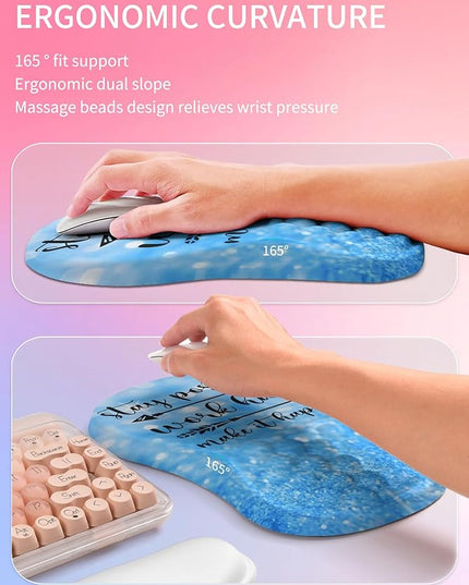 Hokafenle 2in1 Combination, Wave Keyboard Wrist Rest and Ergonomic Curvature Mouse Pad Wrist Support for Relieve Wrist Pain, Filled with Soft Cushion Memory Foam, Stay Positive