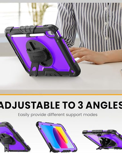 timecity for iPad (A16) 11th/ 10th Generation Case 11''/ 10.9 Inch (2025/2022) - Heavy Duty Protective Cover with Screen Protector, Stand, Shoulder Strap & Pencil Holder | Kids-Friendly - Purple