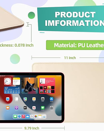 Leather Mouse Pad with Stitched Edge Micro-Fiber Base with Non-Slip Waterproof，Mouse Pad for Computers，Laptop, 8x11Inch (Milky White)