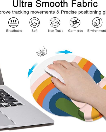 Britimes Ergonomic Mouse Pad Set with Wrist Rest Abstract Rainbow Non-Slip Rubber Base Wrist Cushion Support and Coasters Mousepad with Wrist Support for Computer Keyboard and Desk