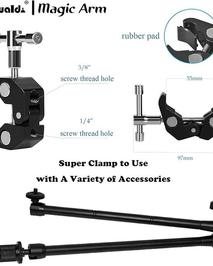 20" Magic Arm Clamp Kit with 1/4" & 3/8" Thread Clamp,Adjustable Friction arm- Articulating arm,with/Phone Clip/Tripod Mount Adapter,for Action Camera/DSLR/LCD Monitor/LED Lights/Cell Phone