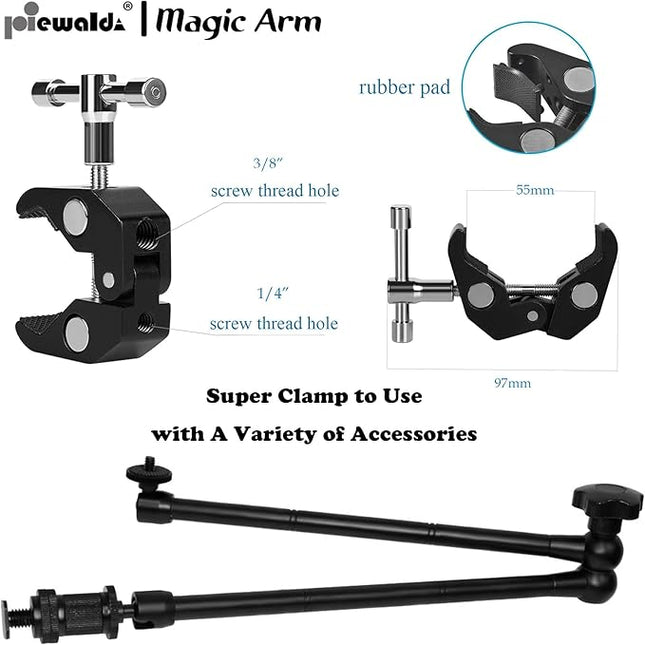 20" Magic Arm Clamp Kit with 1/4" & 3/8" Thread Clamp,Adjustable Friction arm- Articulating arm,with/Phone Clip/Tripod Mount Adapter,for Action Camera/DSLR/LCD Monitor/LED Lights/Cell Phone