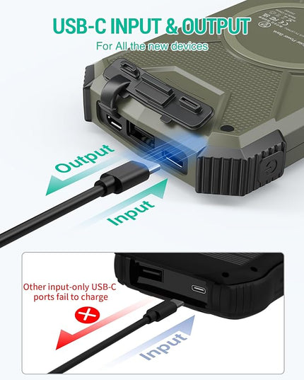 BLAVOR Solar Power Bank 10,000mAh, Portable Wireless Charger, 20W Fast Charging External Battery Pack with USB C for Cell Phones, Solar Panel Charging with Dual Flashlight for Camping
