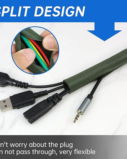 YOUBO Split Braided Cable Sleeve，Flexible Wire Loom Tubing, Automotive Cord Protector Pet Proof, Cable Management for Computer TV Electric Wires Harness 16ft (Dark Green, 13mm（1/2")