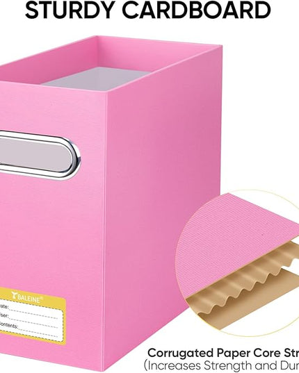 BALEINE File Organizer Box, Cardboard File Folder Organizer with Handle for Letter Size, Portable Collapsible Hanging Filing Box for Home Office Document Storage (4 Pack, Pink)