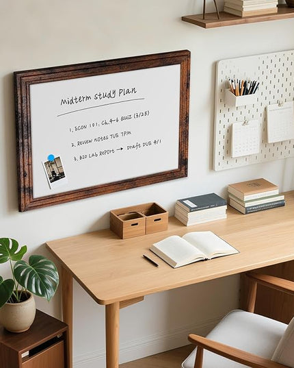 White Board for Wall, 24'' x 18'' Magnetic Dry Erase Board, Decorative Whiteboard, Brown Vintage Wooden Frame