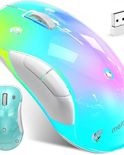memzuoix 2.4G LED Wireless Mouse, Rechargeable Ergonomic Mouse with Detachable Cover, 1400 DPI Portable Optical Computer Mouse with USB Receiver for Laptop, PC, Desktop and MacBook, 5 Buttons-Blue