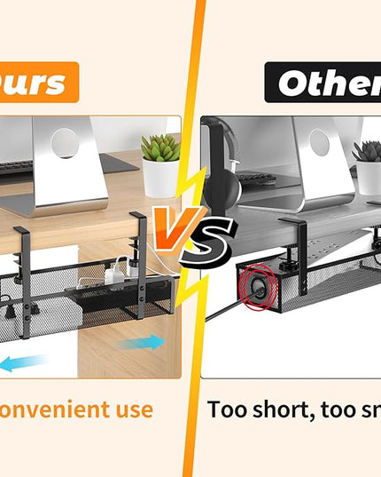 Under Desk Cable Management Tray, Wire Management Desk Cable Organizer Cable Management Box, Cord Organizer Storage for Office