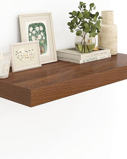 12" Deep Walnut Floating Shelves,Over Toilet Long Wall Mounted Modern Farmhouse 36 inches,Wall Shelves with Invisible Brackets for Bedroom, Bathroom, Living Room, Kitchen, Set of 1