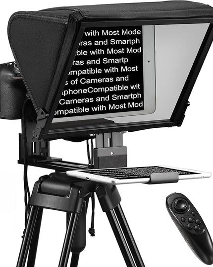 TX12P Teleprompter with Remote App Control, 14inch Metal Teleprompter，Compatible with iPad, Smartphone, DSLR Camera,Collapsible with Carry Case,Easy to Assemble
