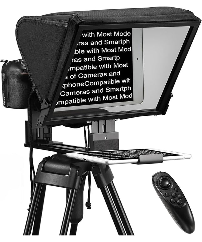 TX12P Teleprompter with Remote App Control, 14inch Metal Teleprompter，Compatible with iPad, Smartphone, DSLR Camera,Collapsible with Carry Case,Easy to Assemble