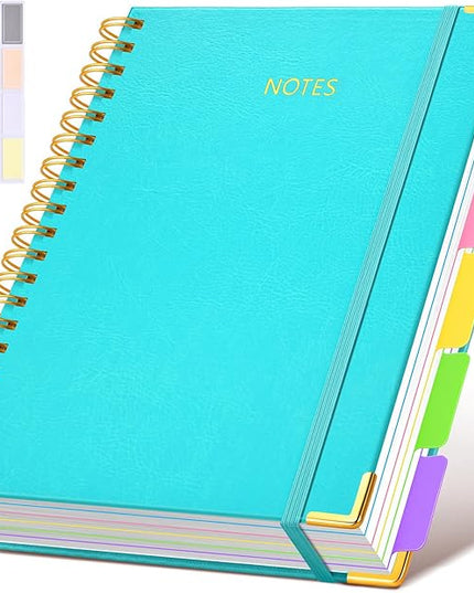 HHardcover Spiral Notebook 8.5"x11" Journal with Removable Dividers Tabs, 300 Pages Leather 5 Subject Notebook College Ruled, Large A4 Notebooks for Work School, Lined Journal for Women, A4 Blue