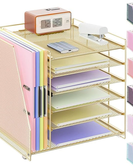 gianotter 6-Tier Paper Organizer With Magazine Holder, Desk Organizers and Accessories, Desk Accessories & Workspace Organizers, File Organizer for Office Supplies Storag (Gold, 6-Tier)