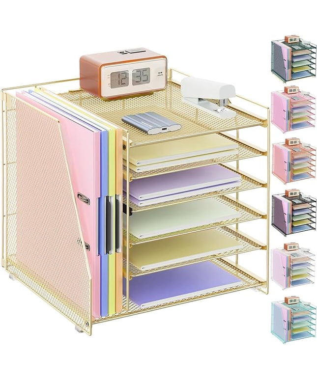 gianotter 6-Tier Paper Organizer With Magazine Holder, Desk Organizers and Accessories, Desk Accessories & Workspace Organizers, File Organizer for Office Supplies Storag (Gold, 6-Tier)
