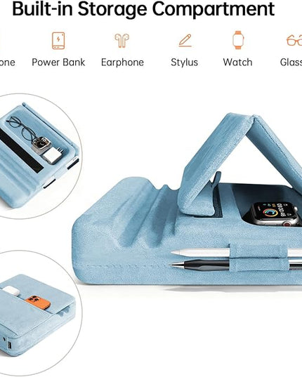 TpeeTeek Tablet Pillow Stand with Storage, Foldable iPad Holder for Lep, Bed, Sofa, and Desk - Soft Pad Dock with Pocket and Stylus Mount Compatible with 4-13" iPad Pro/Air/Mini, Galaxy Tab, Kindle