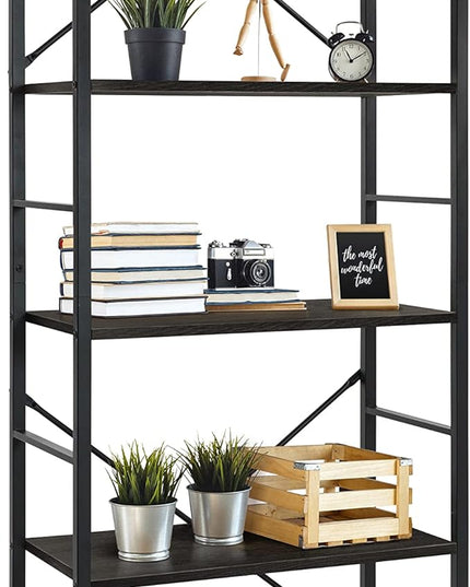 CAPHAUS 5 Tier Bookshelf, 24 Inch Width Free Standing Shelf, Bookcase Shelf Storage Organizer, Industrial Book Shelves for Home Office, Living Room, Kitchen, Black Vintage Shelves & Metal Frame