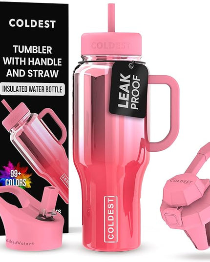 Coldest Tumbler with Handle and Straw - 100% Spill Proof Tumbler with Straw (3 Lids) - Stainless Steel Insulated Leakproof Tumblers for Women & Men - Cup Holder Friendly - 36 oz (Lily Nova)