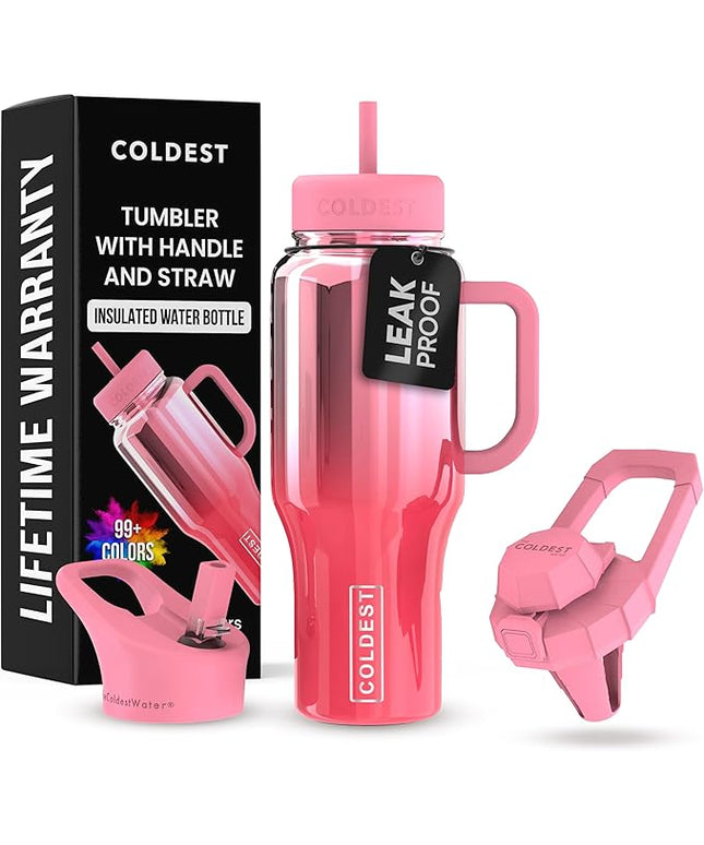 Coldest Tumbler with Handle and Straw - 100% Spill Proof Tumbler with Straw (3 Lids) - Stainless Steel Insulated Leakproof Tumblers for Women & Men - Cup Holder Friendly - 36 oz (Lily Nova)