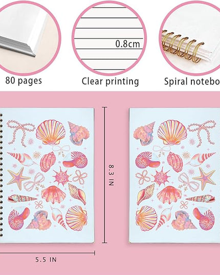 LIANHW Beach Pink Seashell Notebook, Preppy Coastal Ocean Notebooks for Note Taking, Ocean Conch Journal, Aesthetic Beachy Journals for Writing, Gifts for Beach Lovers, 5.5x8.3 Inch
