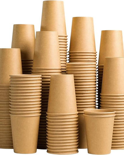 Lamosi 200 Pack 10 oz Kraft Paper Cups, Brown Disposable Paper Coffee Cups, Unbleached Cups for Hot/Cold Beverage Party Home Office