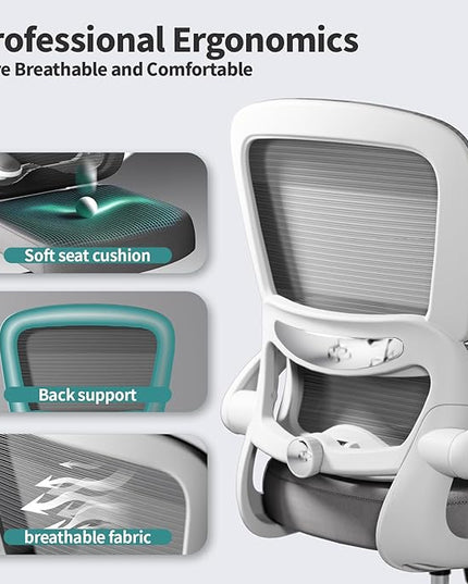 TRALT Office Chair - Ergonomic Desk Chair with Adjustable Lumbar Support, Mesh Computer Chair, Executive Chairs for Home Office Comfortable Lumbar Support (White)
