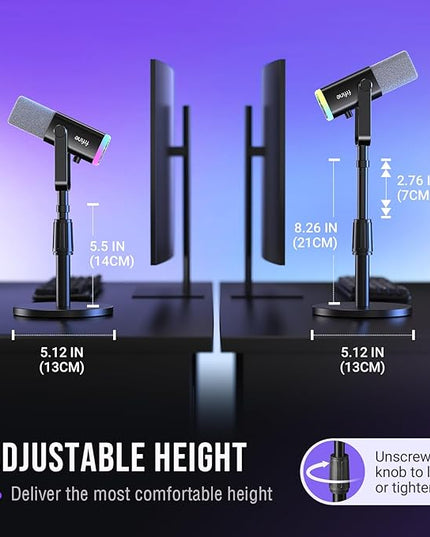 FIFINE Desktop Microphone Stand, Heavy-Duty Metal Adjustable Table Mic Stand with 5/8" Male to 3/8" Female Screw Adapter, 4 Non-Slip Pads Compatible with Microphones for Recording, Streaming-BS1