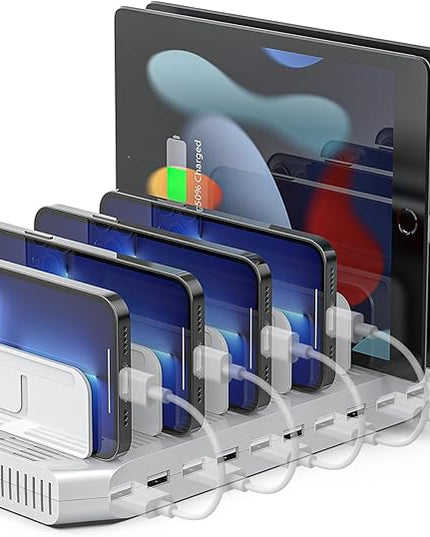 【5PCS】 Unitek Multi Charging Station, 10-Port USB Charger for Multiple Device with SmartIC Tech and Adjustable Dividers, Organizer Stand Compatible with iPad, Tablet, Kindle, iPhone - 5PCS, White