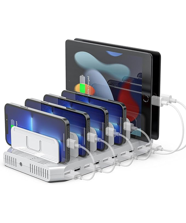 【5PCS】 Unitek Multi Charging Station, 10-Port USB Charger for Multiple Device with SmartIC Tech and Adjustable Dividers, Organizer Stand Compatible with iPad, Tablet, Kindle, iPhone - 5PCS, White