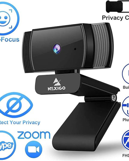 NexiGo N930AF Webcam with Microphone for Desktop, Autofocus, Webcam for Laptop, Computer Camera, 1080p HD USB Web Camera, Compatible with Zoom/Switch 2/Teams/Webex