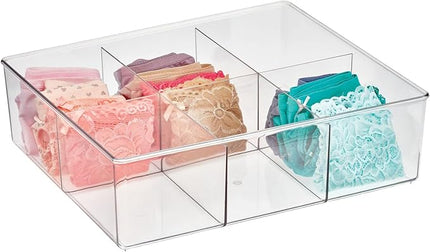 mDesign Plastic 6 Compartment Dresser Drawer Divided Organizer Bin for Scarves, Socks, Bras, Hair Ties, Belts, Underwear - Closet Shelf Storage Organization, Lumiere Collection, Clear