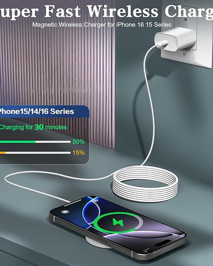 Magnetic Wireless Charger 2Pack Apple 10FT Magsafe Charger,Fast Mag-Safe Charging Wireless iPhone Charger Pad with Charging Plug for iPhone 16Pro Max/16Pro/16Plus/15Pro Max/15/14/13/12/AirPods3/Pro 2