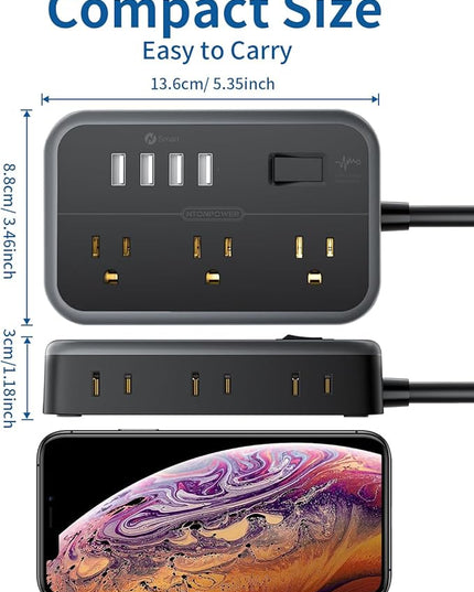 NTONPOWER 6 Widely Spaced Outlet(2 Side) Power Strip with 4 USB Ports, Extension Cord 15 Ft